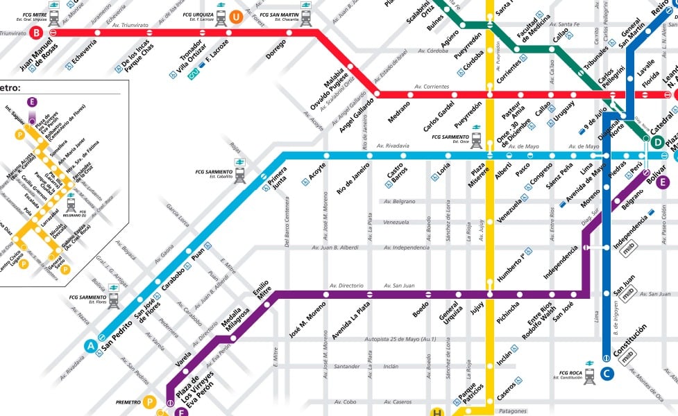 Mapa městské hromadné dopravy města Buenos Aires