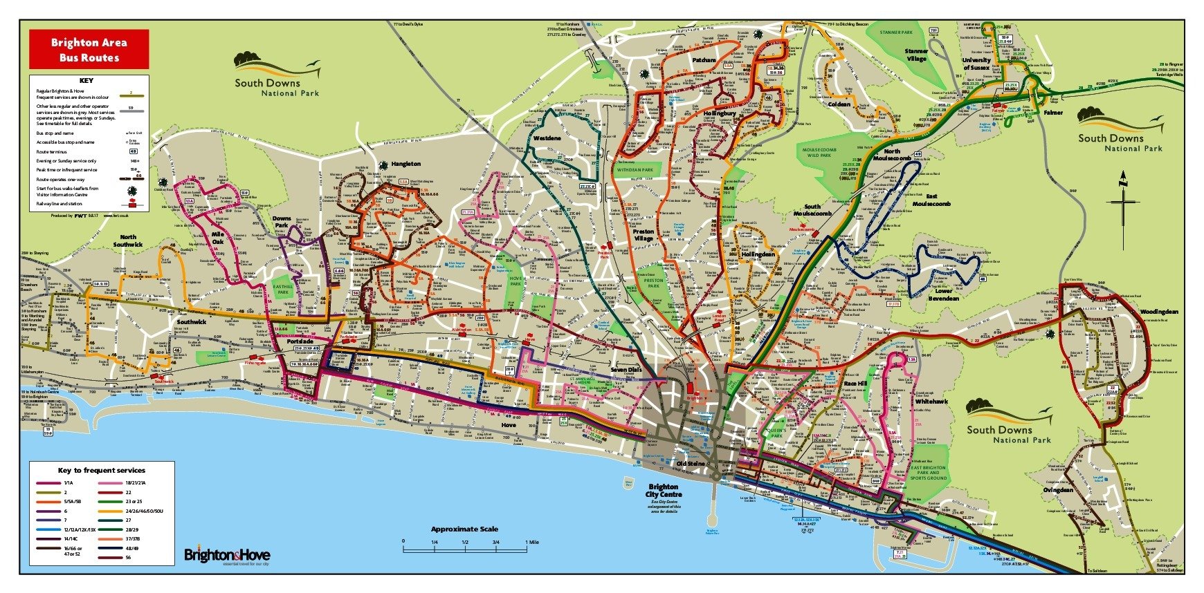 miniatúra mapy verejnej dopravy v meste Brighton