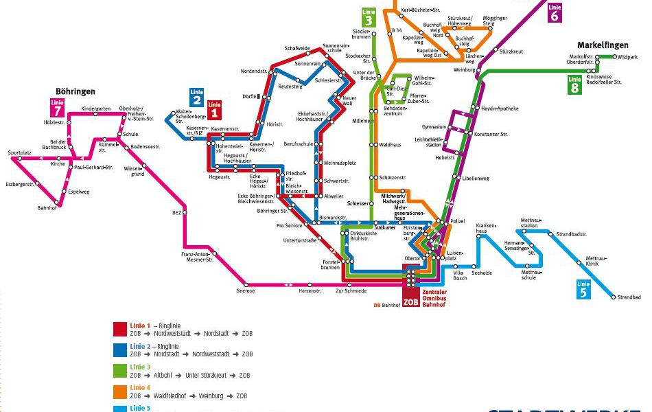 mapa en miniatura de la red de transporte público de Radolfzell