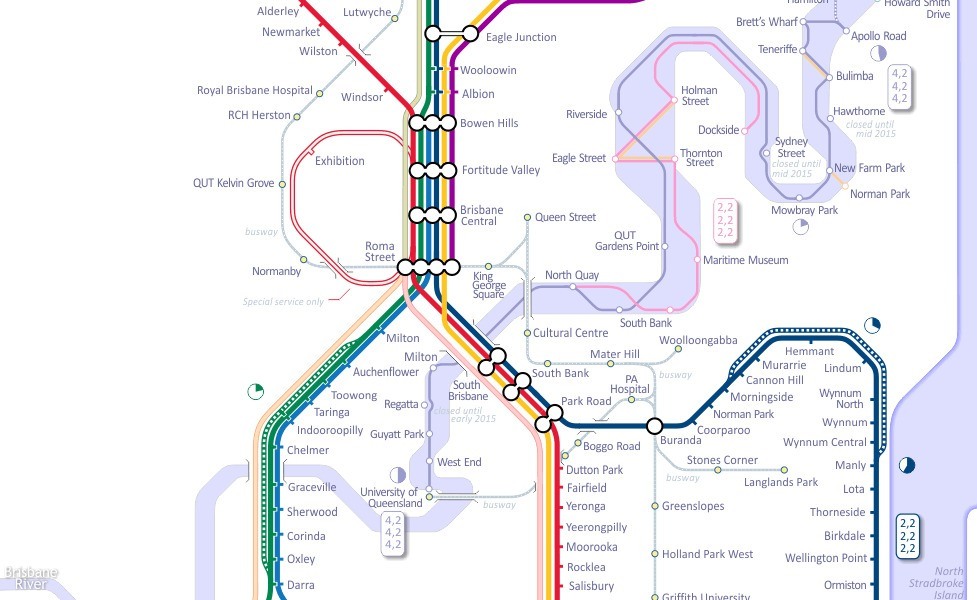 Mappa in miniatura del trasporto pubblico di Brisbane