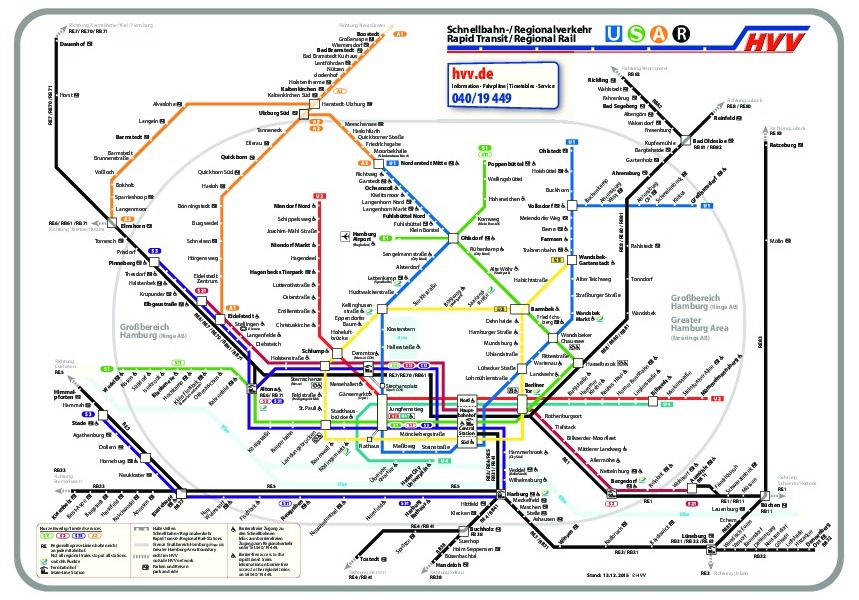 Mapa městské hromadné dopravy města Hamburk