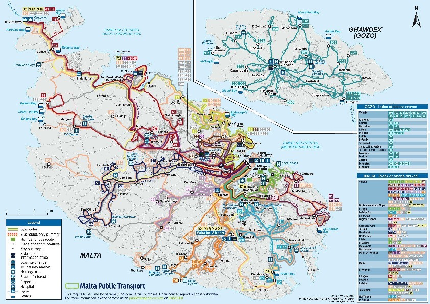 mapa en miniatura de la red de transporte público de Gozo