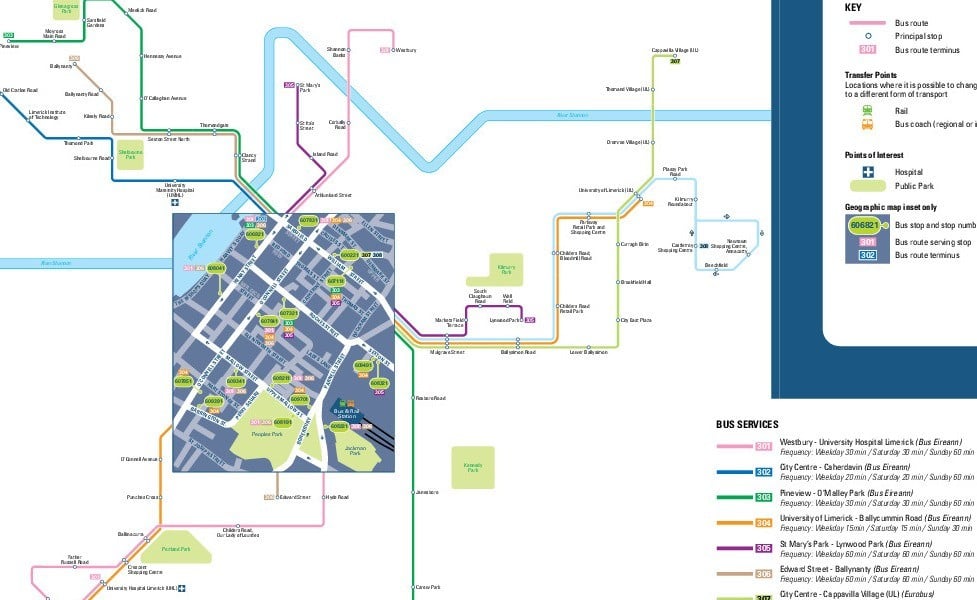 mapa do transporte público de Limerick