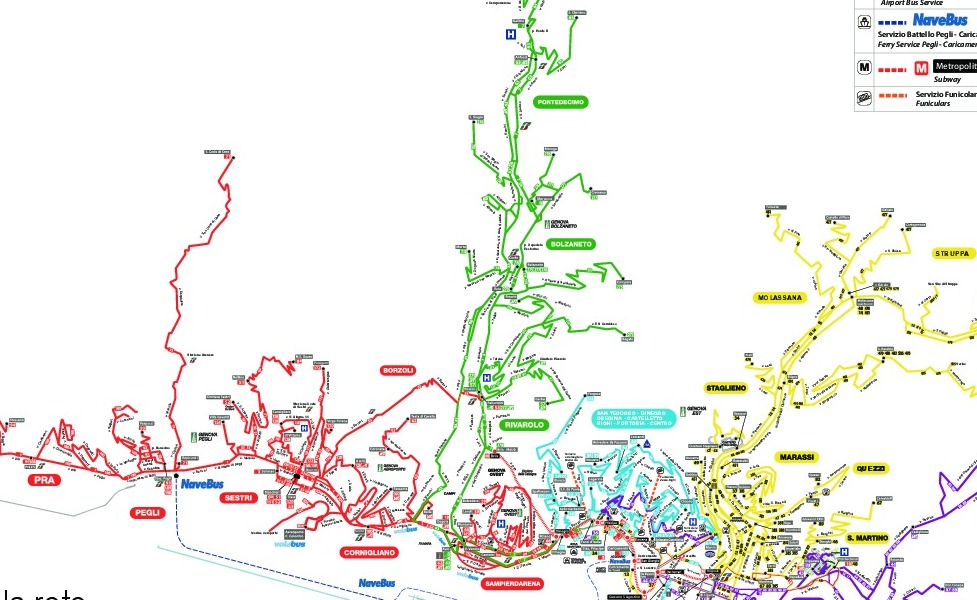 mapa en miniatura de la red de transporte público de Génova