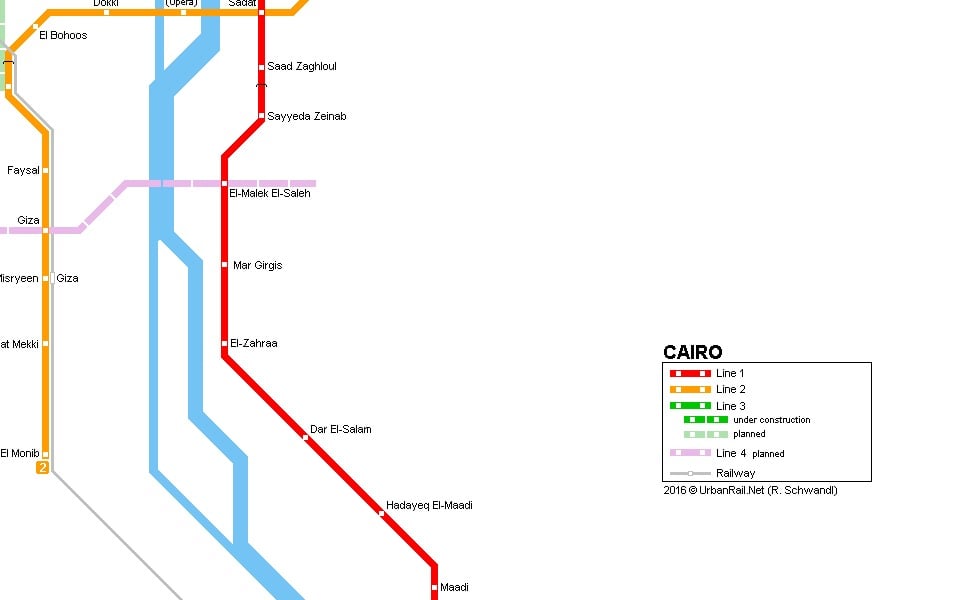 mapa en miniatura de la red de transporte público de El Cairo