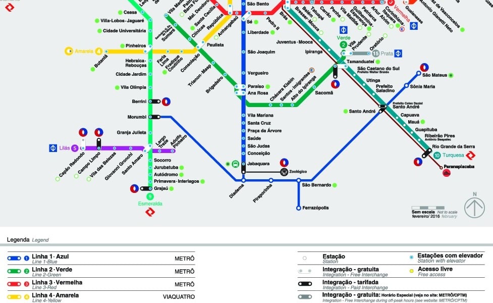 Mapa městské hromadné dopravy města Sao Paulo