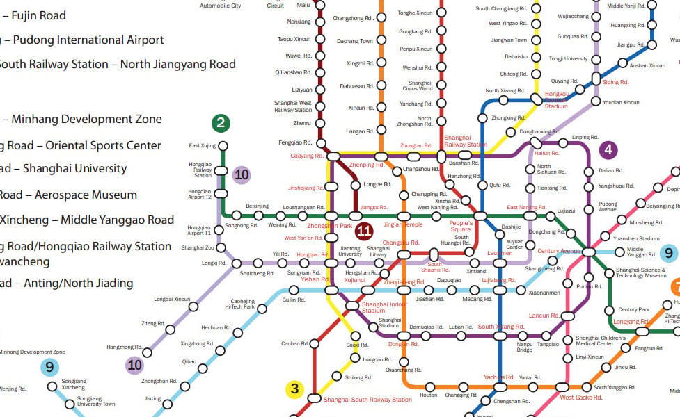 mapa en miniatura de la red de transporte público de Shangai