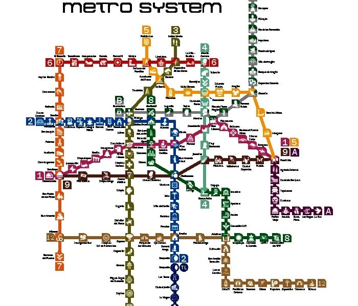 miniatúra mapy verejnej dopravy v meste Mexico City