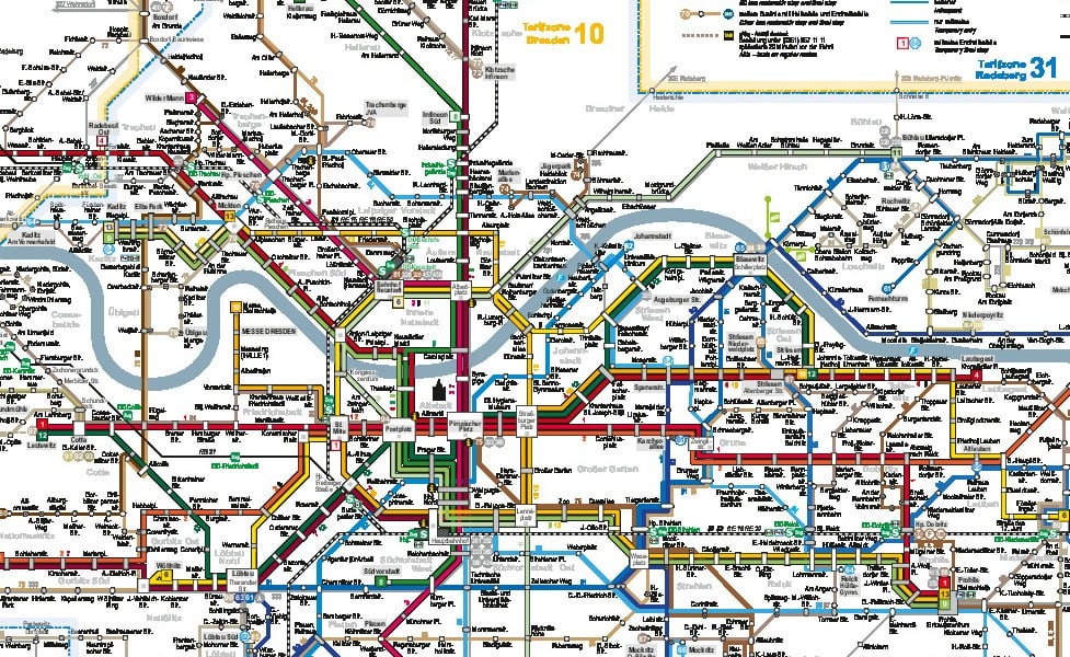 mapa en miniatura de la red de transporte público de Dresden
