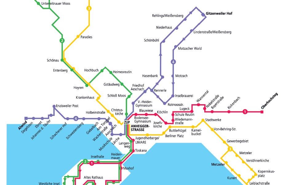 miniatúra mapy verejnej dopravy v meste Lindau