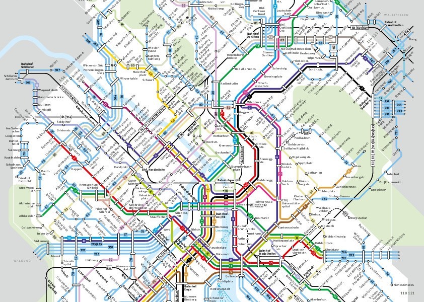 miniatúra mapy verejnej dopravy v meste Zurich
