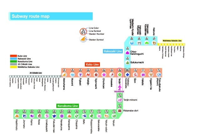Mapa transportu publicznego Fukuoka
