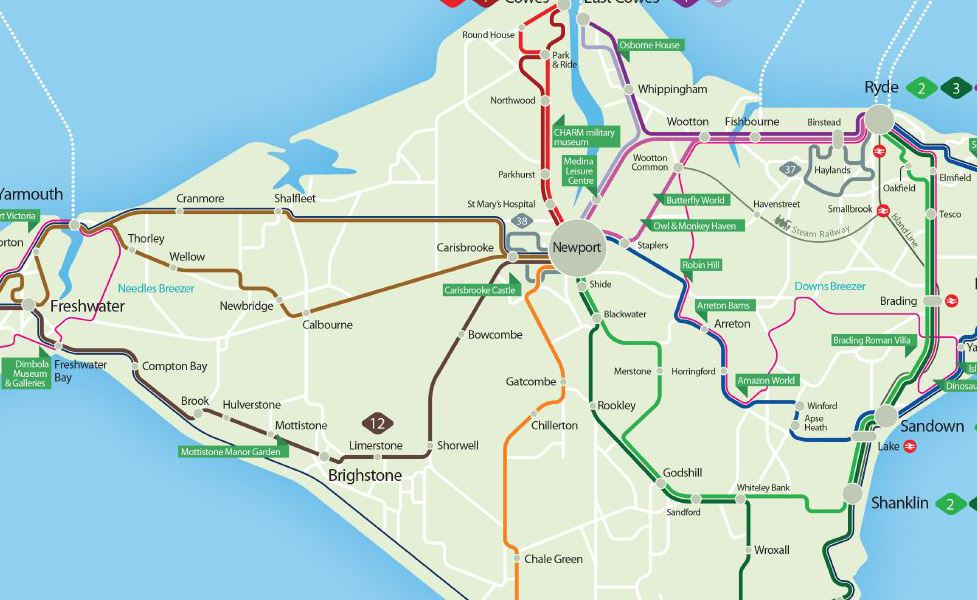 miniatúra mapy verejnej dopravy v meste Isle of Wight