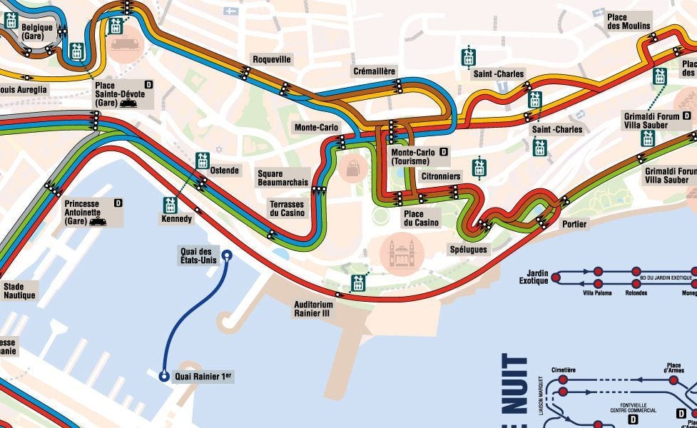 miniatúra mapy verejnej dopravy v meste Monte Carlo