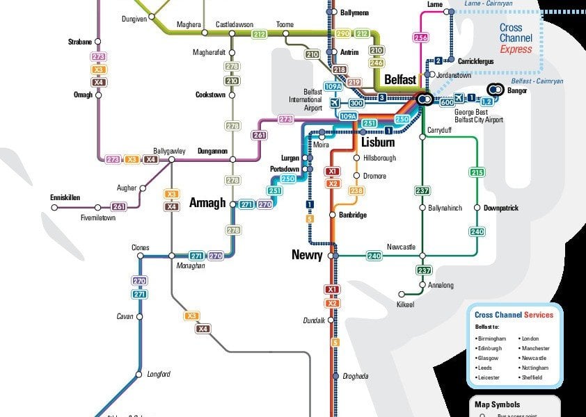 miniatúra mapy verejnej dopravy v meste Belfast