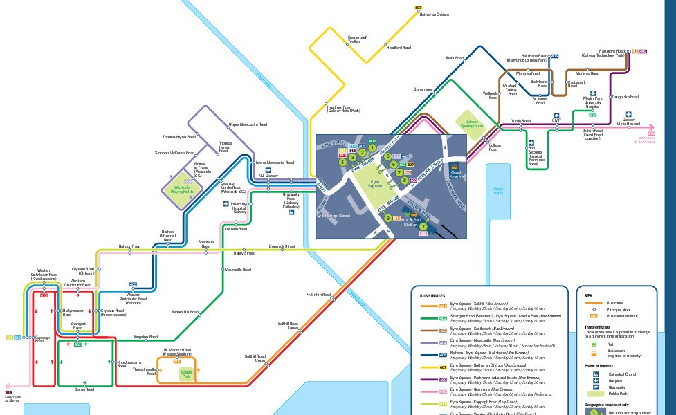 mapa do transporte público de Galway