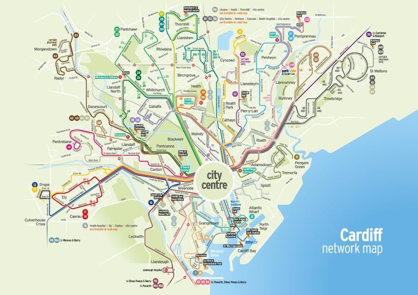 Vorschau Öffentlicher Verkehrsmittel Plan von Cardiff