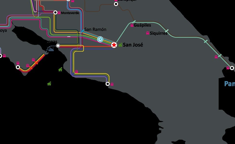 miniatúra mapy verejnej dopravy v meste Jaco Beach