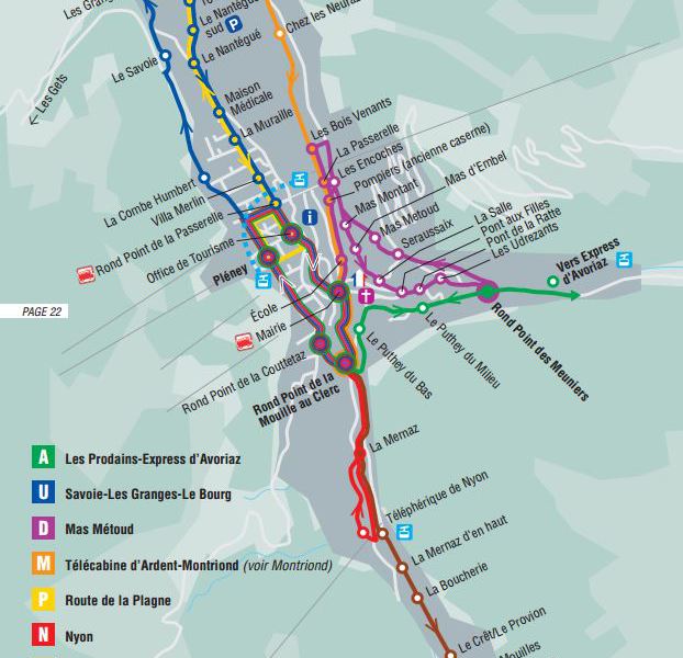 mapa do transporte público de Morzine (Alpes)