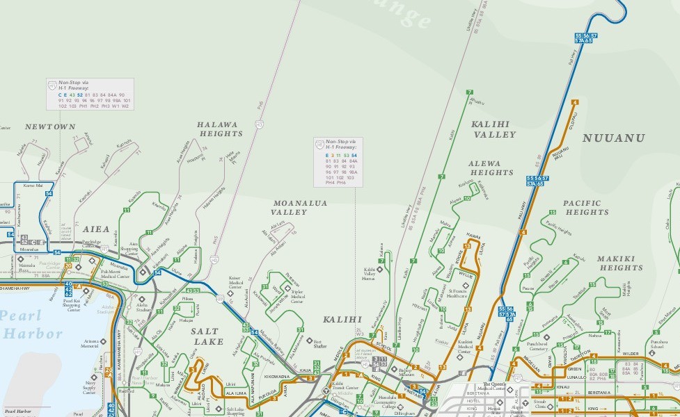 mapa en miniatura de la red de transporte público de Honolulu