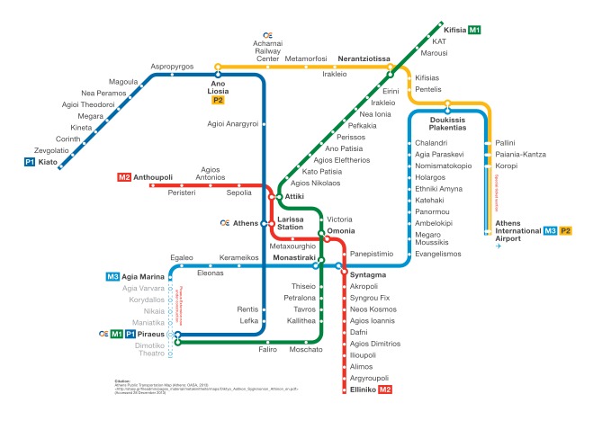 miniatúra mapy verejnej dopravy v meste Atény
