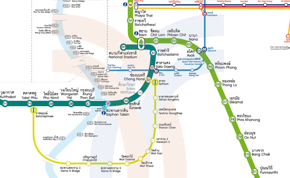mapa do transporte público de Bangkok