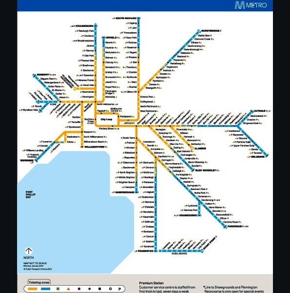 メルボルンの公共交通機関路線図サムネイル