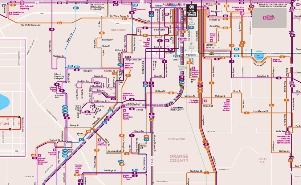 Mappa in miniatura del trasporto pubblico di Orlando
