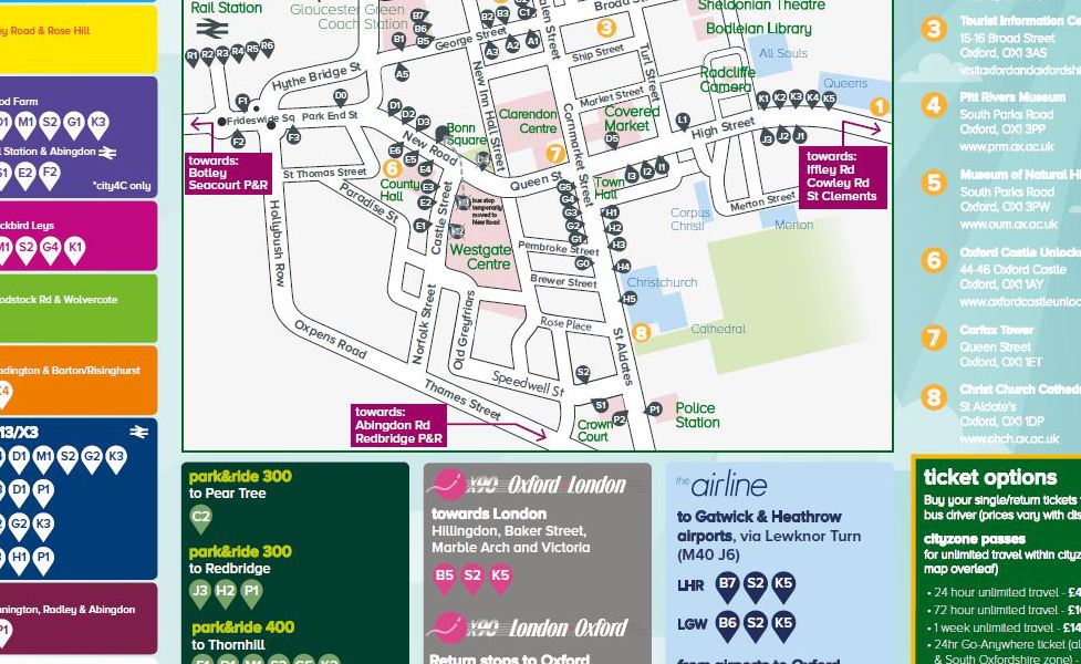 mapa en miniatura de la red de transporte público de Oxford