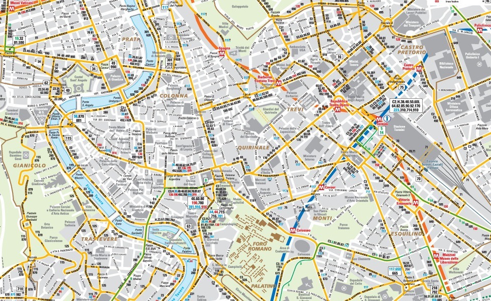 mapa en miniatura de la red de transporte público de Roma