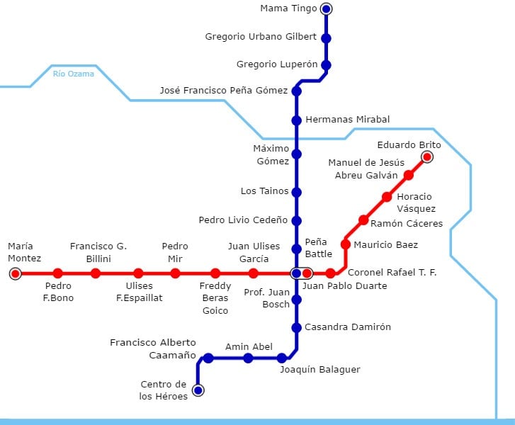 خريطة النقل العام لمدينة سانتو دومينغو