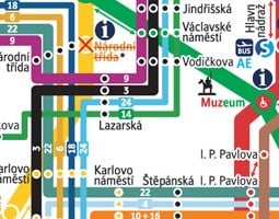 プラハ公共交通機関地図