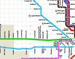 Mapa veřejné dopravy města Chicago
