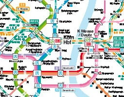 Mapa veřejné dopravy města Kolín nad Rýnem