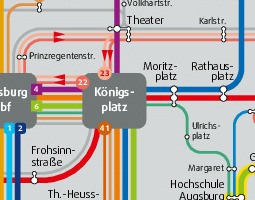 Mapa veřejné dopravy města Augsburg