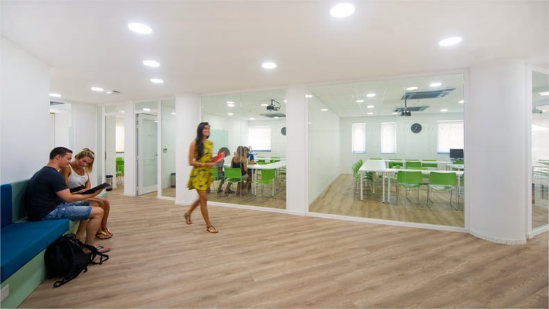 Students in the reception area