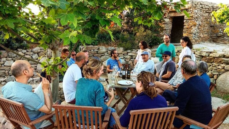Learning Greek while drinking wine.